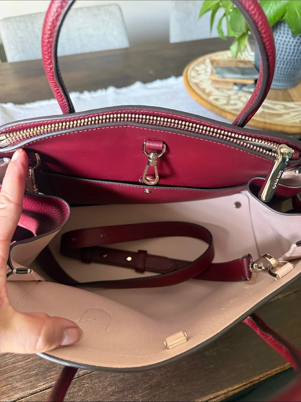 kate spade Pebbled Leather Satchel in Berry Red
